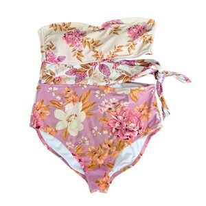 Kona Sol Floral One Piece Swimsuit - Pink and Cream